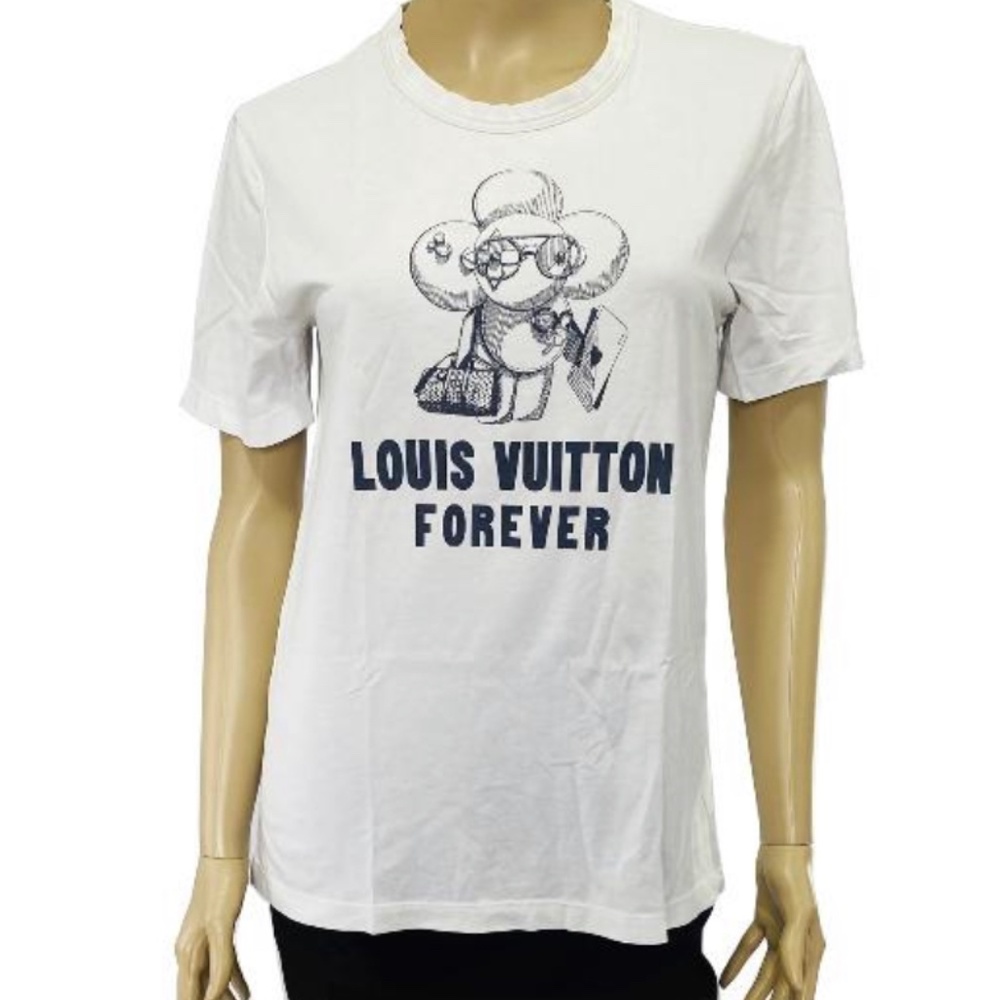 Louis Vuitton Forever White Printed Statement Tee Top